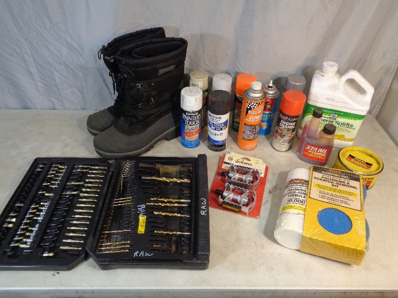 lot 34 image: Winter Boots, Drill Bits, Chemicals, Etc
