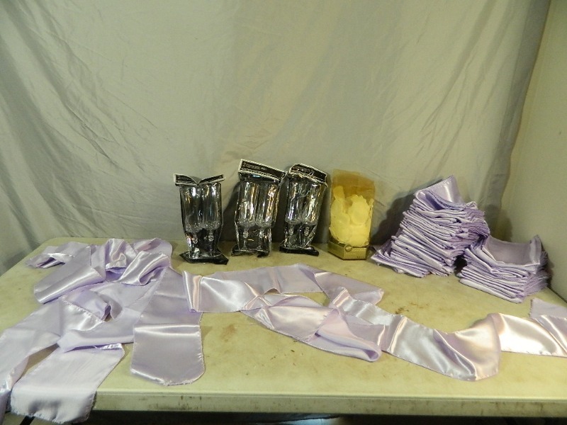 lot 89 image: 75 Satin Sashes Chair Ribbons, Petals, More