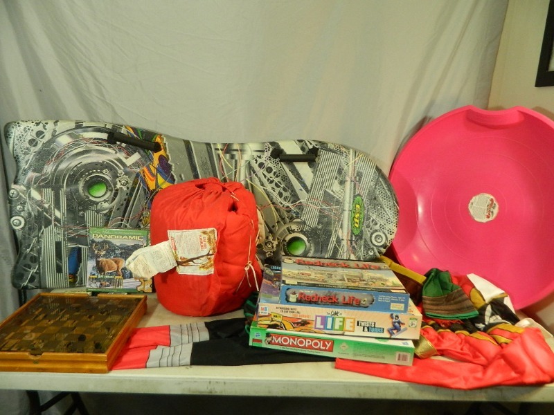 lot 111 image: Sleeping Bag, Games, Sleds, More