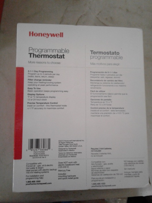 3x Honeywell 5-1-1 Programmable Thermostats,