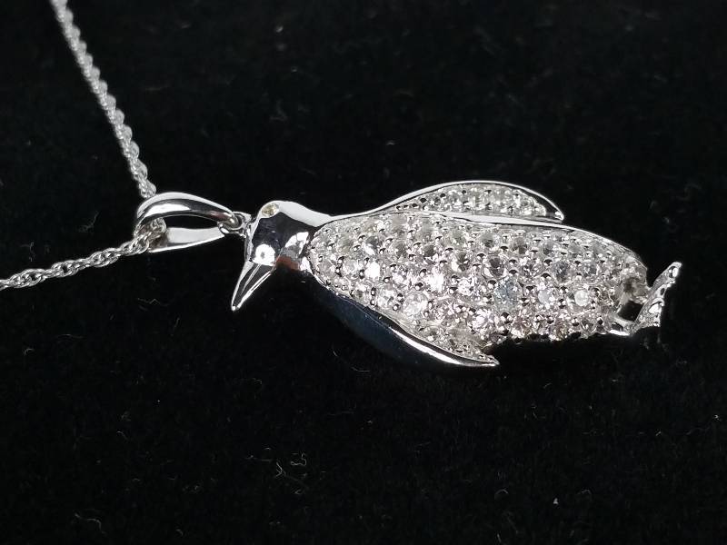 lot 28 image: White Sapphire Penguin Necklace