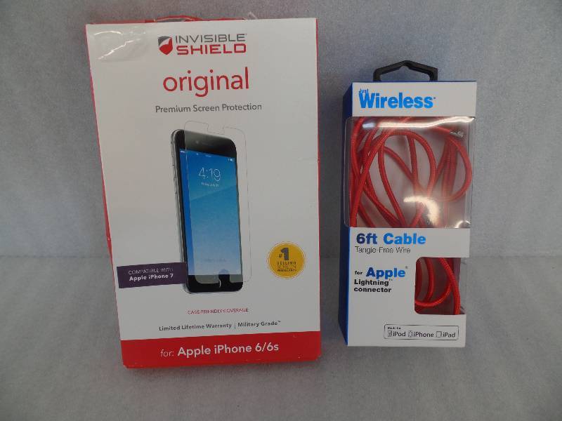lot 33 image: Apple charging cord & iPhone 66s Screen protector