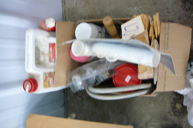 lot 127 image: Lot of wood shims, lock, paint, glue etc
