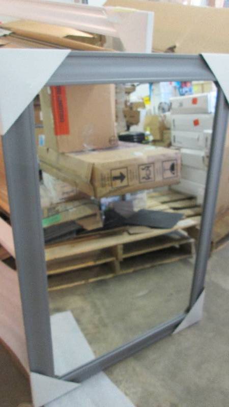 lot 52 image: 30x42 inch Grey Colored Framed Mirr...