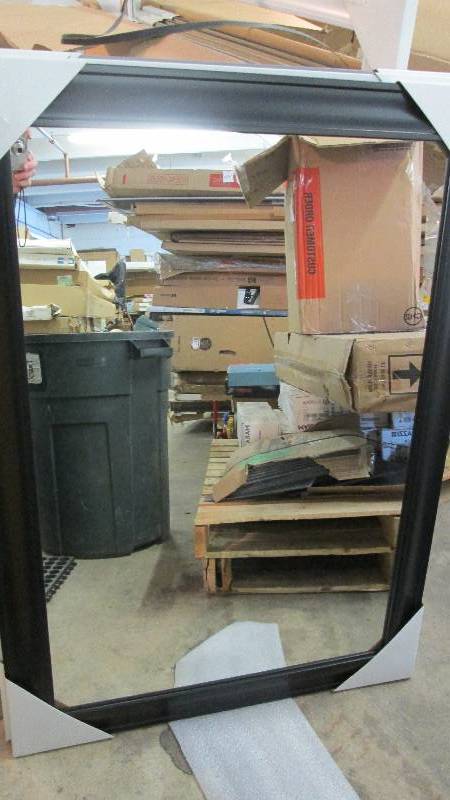 lot 55 image: 30x42 inch Black Colored Framed Mir...