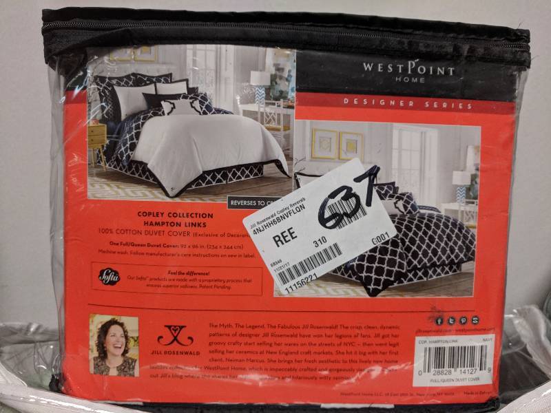 Jill Rosenwald Copley Collection Reversible Hamptons Link Duvet Cover - FullQueen Navy