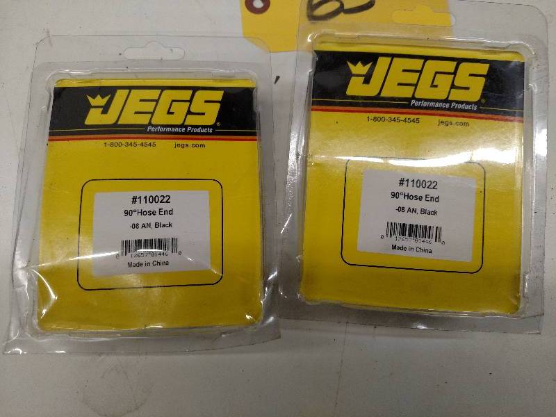 lot 65 image: (2) Jegs 90 Degree Hose Ends, #8, N...