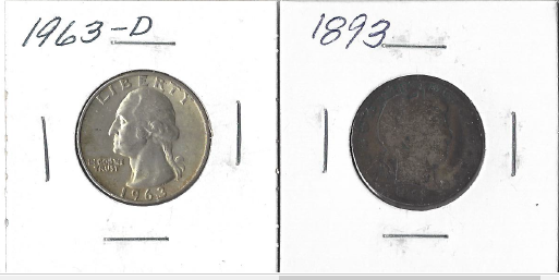 Two Silver Quarters - 1893 & 1963-D
