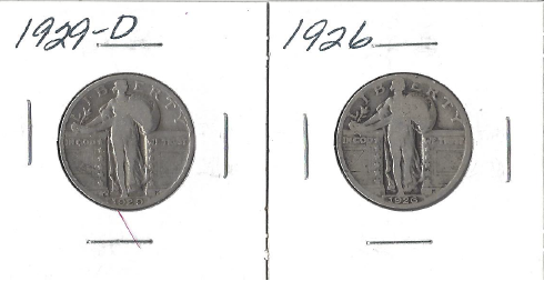 Two Standing Liberty Quarters - 1926 & 1929-D