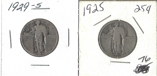Two Standing Liberty Quarters - 1925 & 1929-S