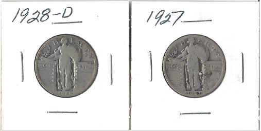 Two Standing Liberty Quarters - 1927 & 1928-D