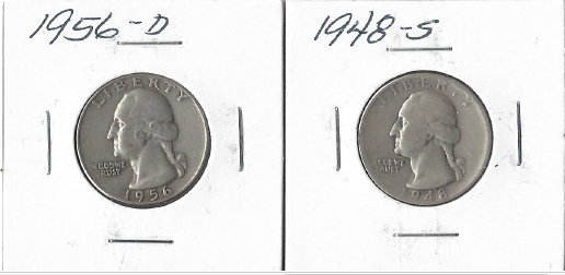 Two Washington Quarters - 1948-S & 1956-D