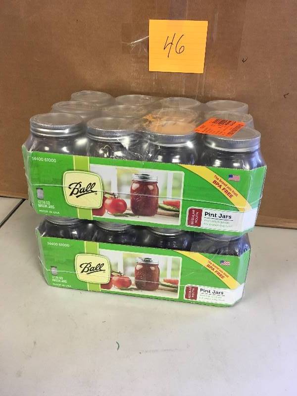 lot 46 image: Jarden Home Brands Regular Mason Canning Jar, Pint - Case of 12 - Lot of 2
