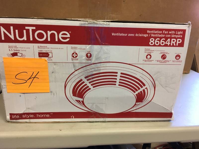 lot 54 image: NuTone Decorative Bathroom Fan with Light not used