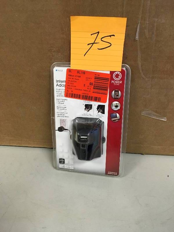 lot 75 image: GE 94313 International Travel Adapter with USB not used