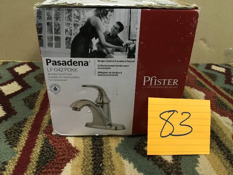 lot 83 image: Pfister LF-0420PD Pasadena 1.2 GPM Centerset Bathroom Faucet- Includes Pop-Up D Brushed Nickel Faucet Single Handle not used