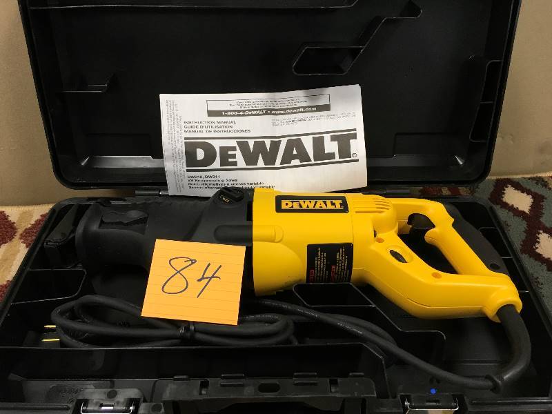 lot 84 image: DeWalt 13.0 Amp Reciprocating Saw Kit - 1200 W - 2700 SP - Variable Speed open box never used