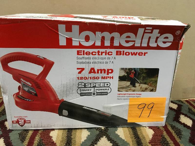 lot 99 image: Homelite 150 MPH 233 CFM 7 Amp Electric Leaf BlowerSweeper open box never used