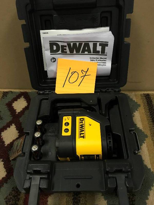 lot 107 image: DeWalt Self-Leveling HorizontalVertical Line Laser 165 Range open box never used