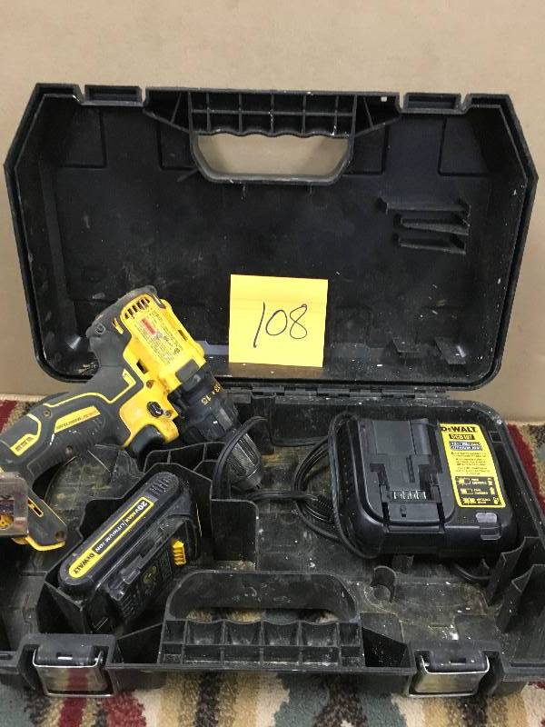 lot 108 image: DeWalt 20-Volt MAX Lithium-Ion Cordless Brushless Compact Drill Driver with Battery, Charger and Case in working conditions