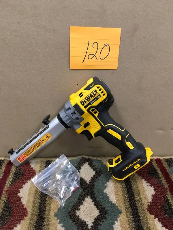 lot 120 image: DeWalt 20 Volt AX XR Cordless Lithium-Ion Burshless Cable Stripper open box never used
