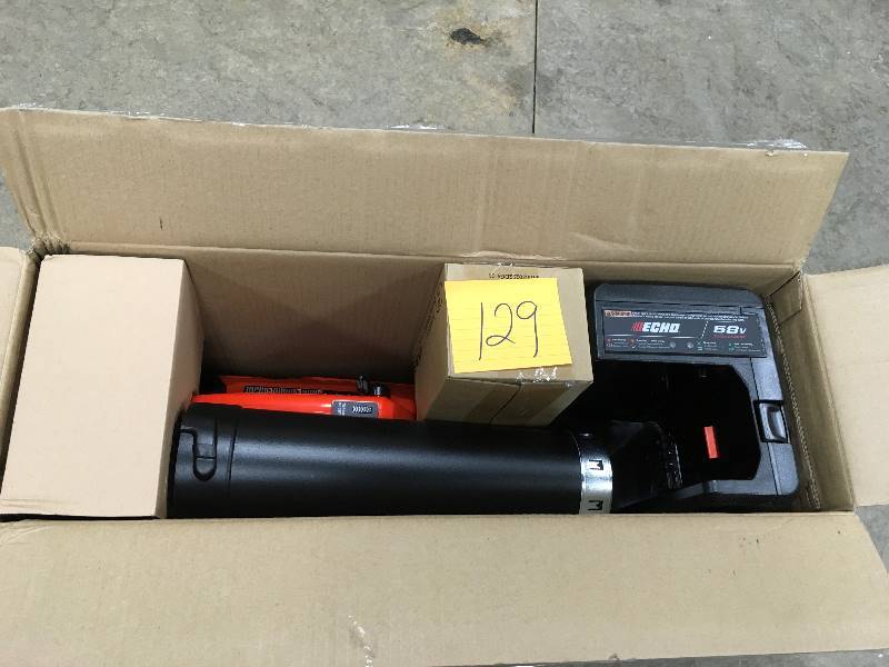 lot 129 image: ECHO 145 MPH 550 CFM Variable Speed Turbo 58 Volt Brushless Lithium-Ion Cordless Blower 2.0 Ah Battery and Charger Included not used