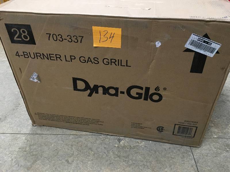 lot 134 image: Dyna-Glo 4-Burner Open Cart LP Gas Grill in Black open box never used