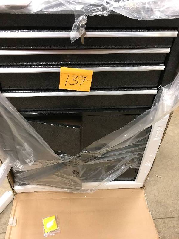 lot 137 image: Stanley 24 in W 8 Drawer Tool Chest and Cabinet Combo, Dark Gray not used