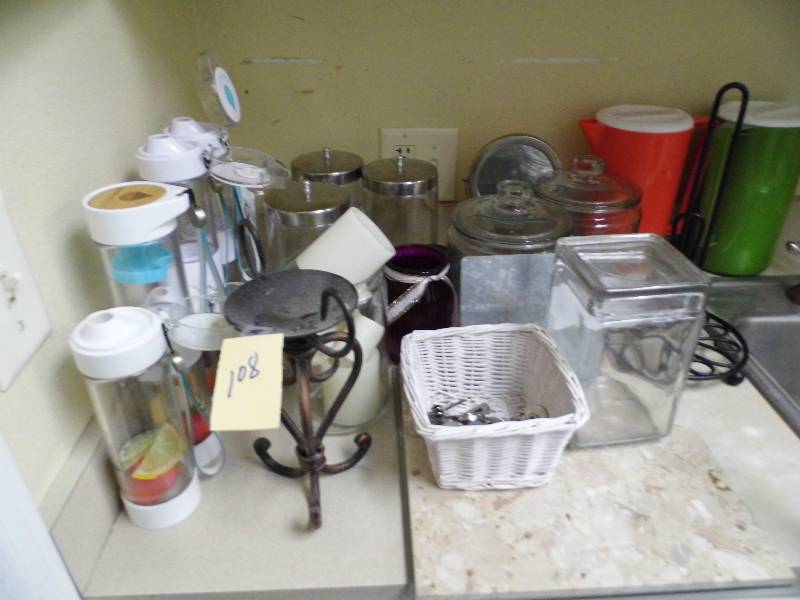 lot 108 image: Canisters - Pitchers - Dishes