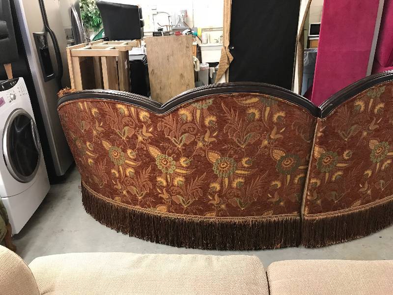 Curved Wood Trim And Fringe Bottom Sofa Kan Consignments 2018