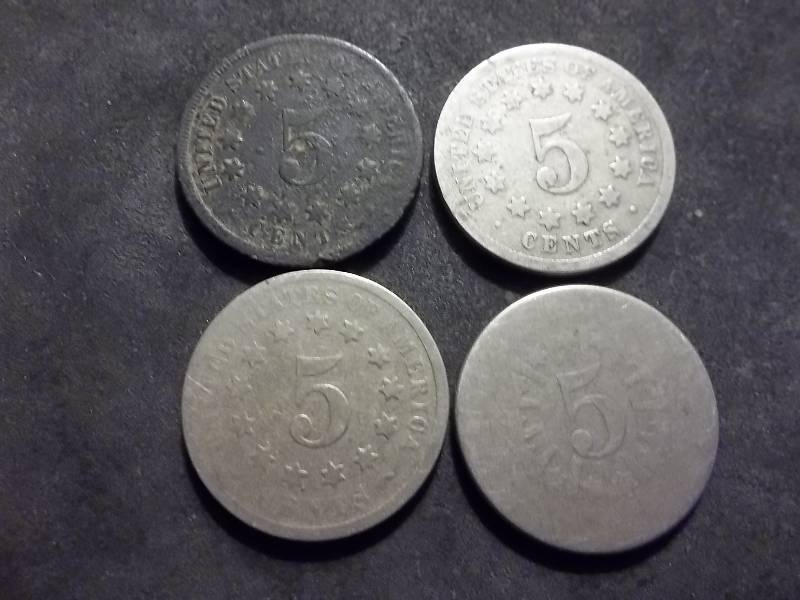 4-Weak Date Shield Nickels 1967, 1869, 1866 