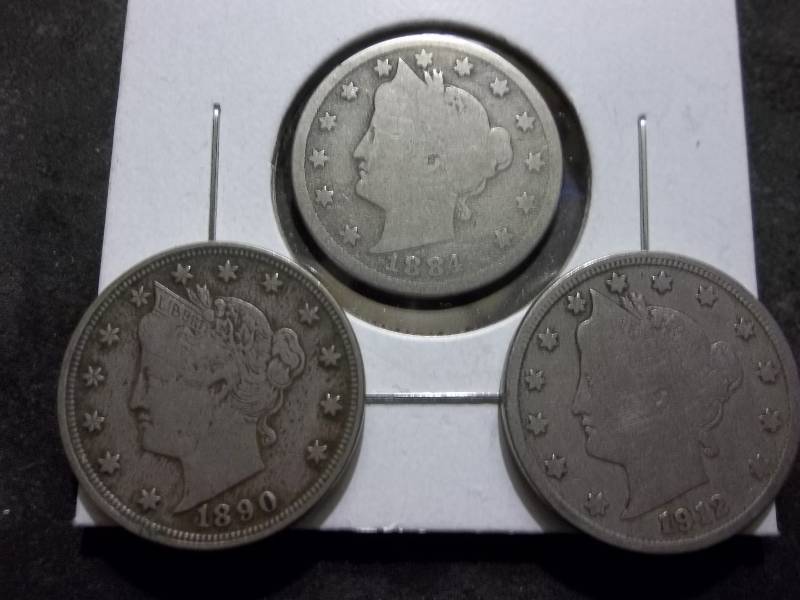 1890, 1912 D, 1884 V-Nickels