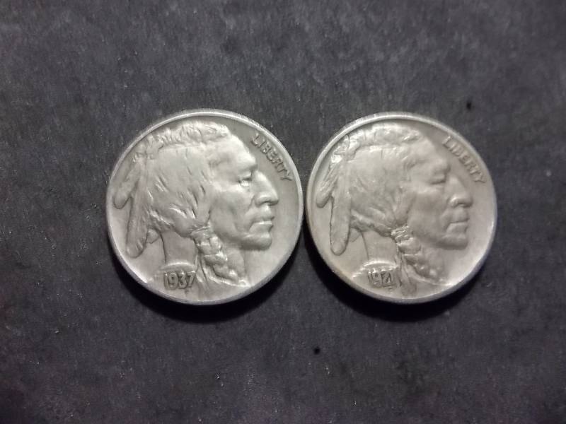 1921, 1937 Buffalo Nickels In XF