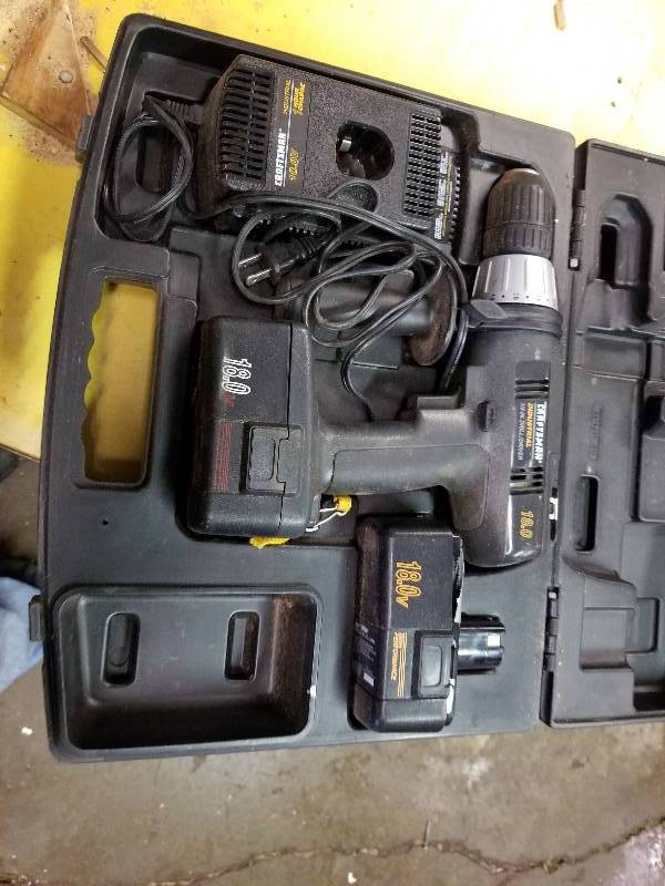 lot 65 image: Craftsman Industrial 18V Cordless 12in. Drill Driver w Battery, Charger, Case