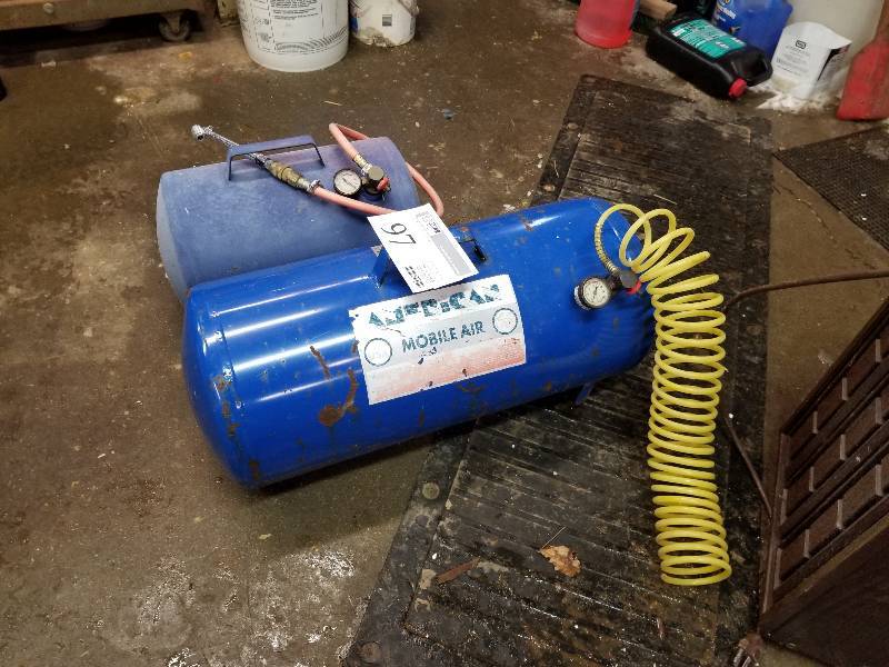 lot 97 image: Lot of (2) Portable Air Tanks - Campbell-Hausfeld 5-Gallon, American Mobil Air