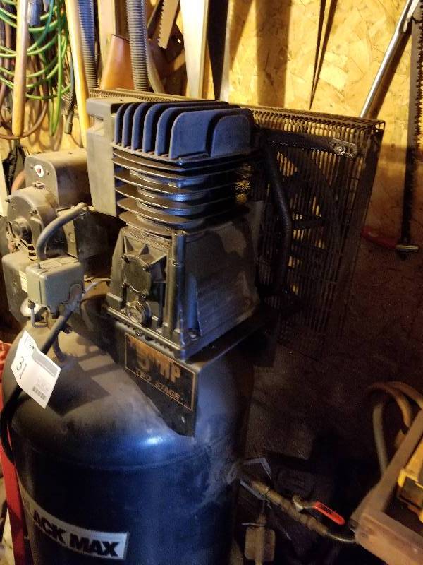 Sanborn 80Gallon 2Stage 5 hp Black Max Air Compressor Game Farm Road Retirement Sale KBID Sanborn 80Gallon 2Stage 5 hp Black Max Air Compressor Game Farm Road Retirement Sale KBID