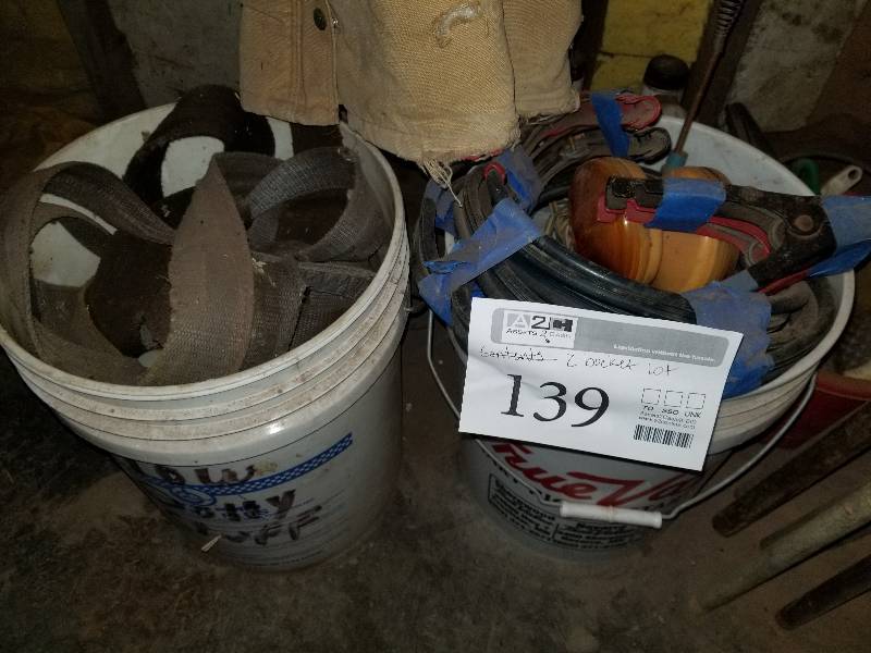 lot 139 image: Lot of (2) Buckets of Misc - Jumper Cables, Straps, Trailer Lights, And More
