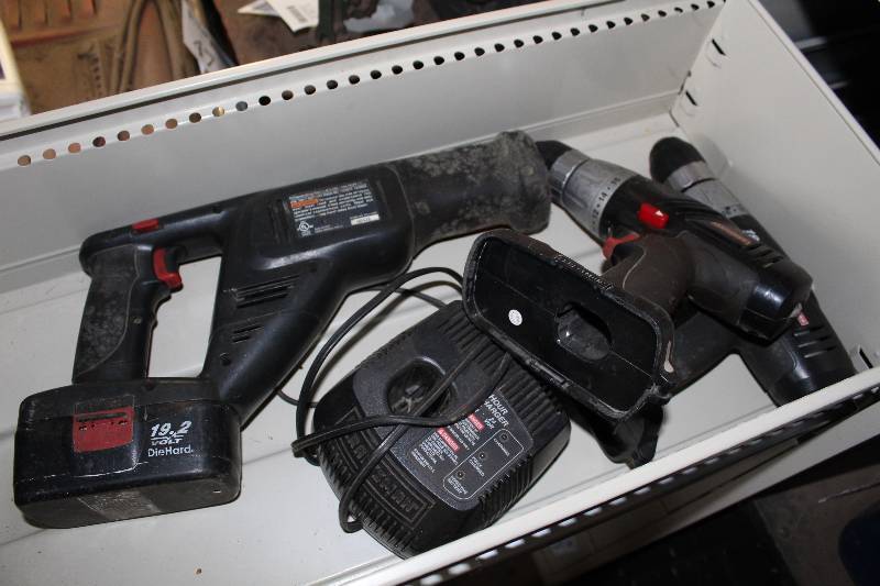 lot 229 image: Craftsman 19.2VDC Cordless Tools - 2) 12in. DrillDriver, Reciprocating Saw, Charger, Battery