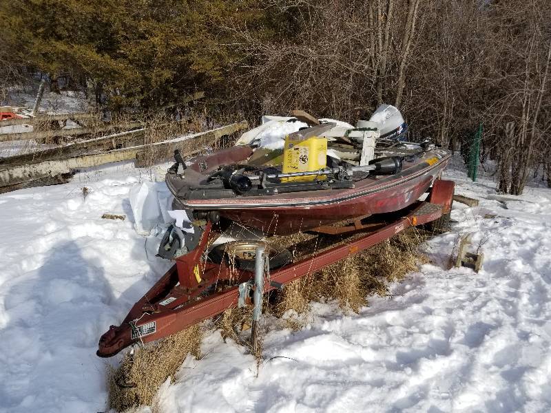 lot 21 image: 1986 17 foot Skeeter Starfire 150 Fishing Boat w Evinrude 140 Motor & 1986 Skeeter Single Axle Boat Trailer w Spare