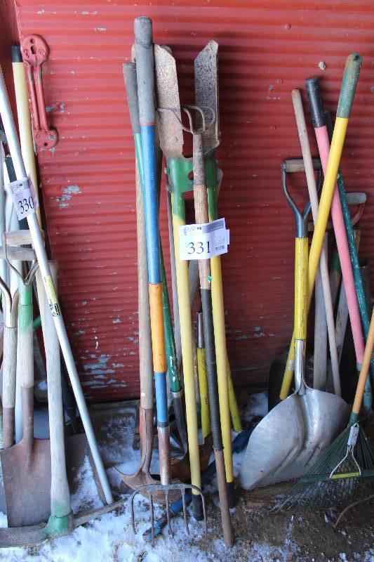 lot 331 image: Yard Tools - Shovels, Axe, Forks, Rakes, And More