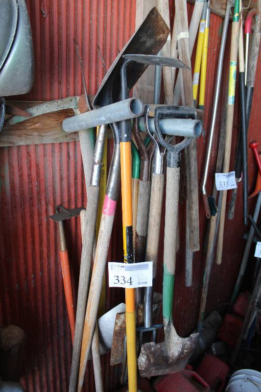 lot 334 image: Yard Tools - Shovels, Sickle, Hoe, And More