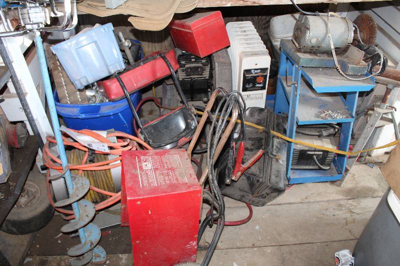 lot 327 image: Extension Cords, Auger, Space Heater, Jumper Cables, And More