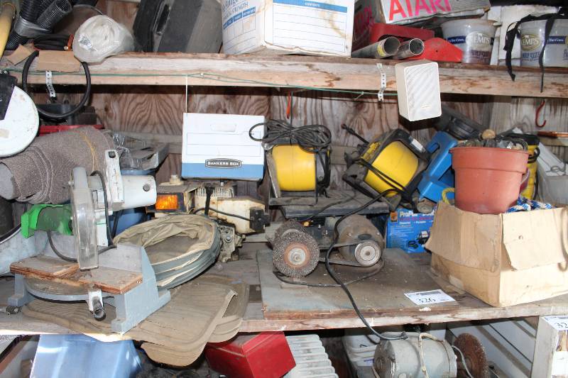 lot 326 image: Grinding Wheel, Miter Saw, Ropes, And More