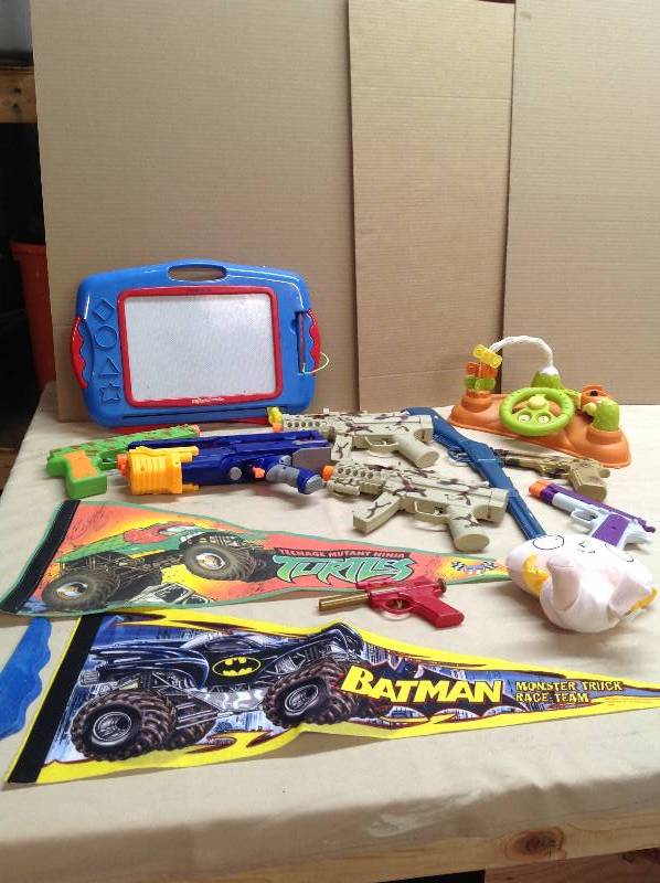 Batman and Ninja Turtle Flags, and toy guns