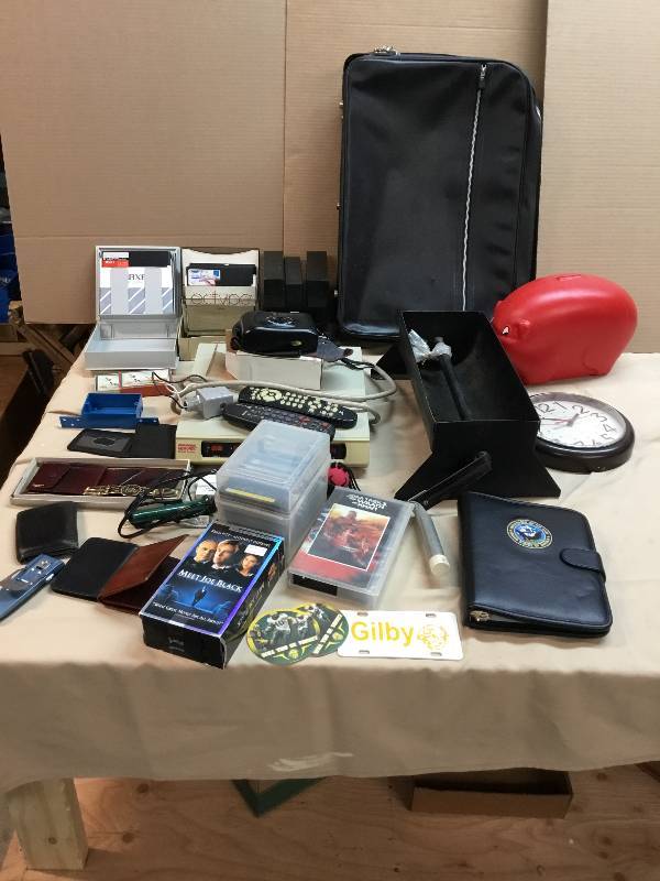 Computer Items, Suit Case, Soder, Remotes, Navy Binder