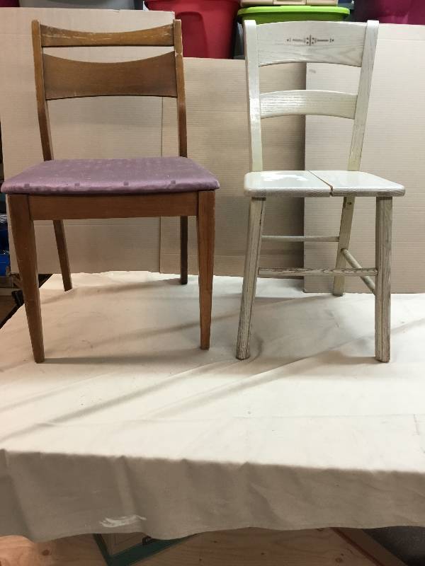 Two Chairs - one White and one light Brown