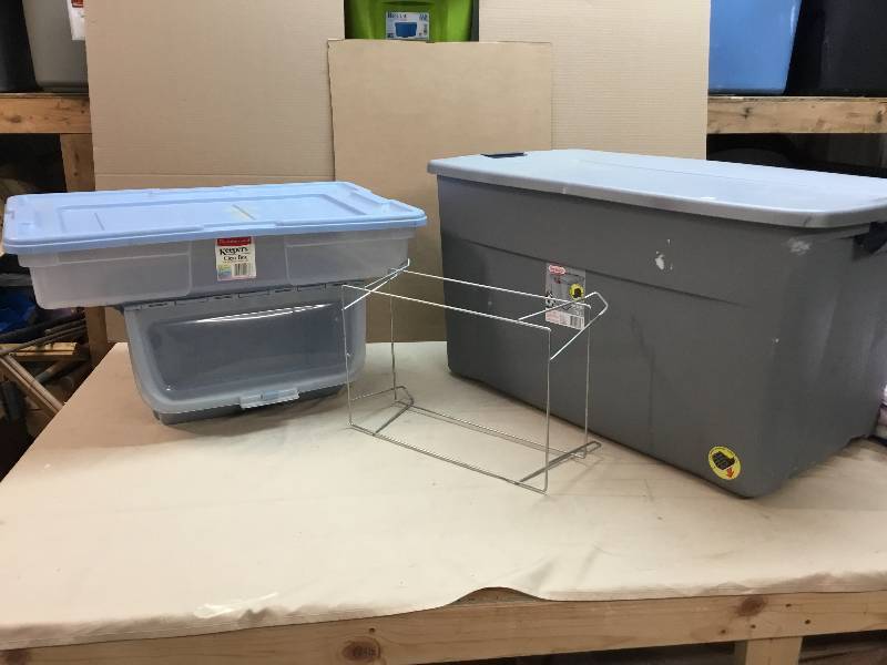 Totes - One large with Wheels, one keepers Clear Box, Little Storage Box