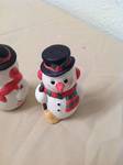 6 - Salt and Pepper Shaker - Snowman -White with Blue Design -Apple, Pear and Grape