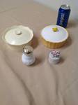 Vintage Donuts Maker With Box, and Three Old Bottles, Vintage Avon - Powder Dishes and one Powder Sachet