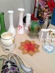 Kitchen Towels, Wall decor, Painted Dishes, House Decor Lot- Tea Pot, Vases, Stained Glass looking Angel